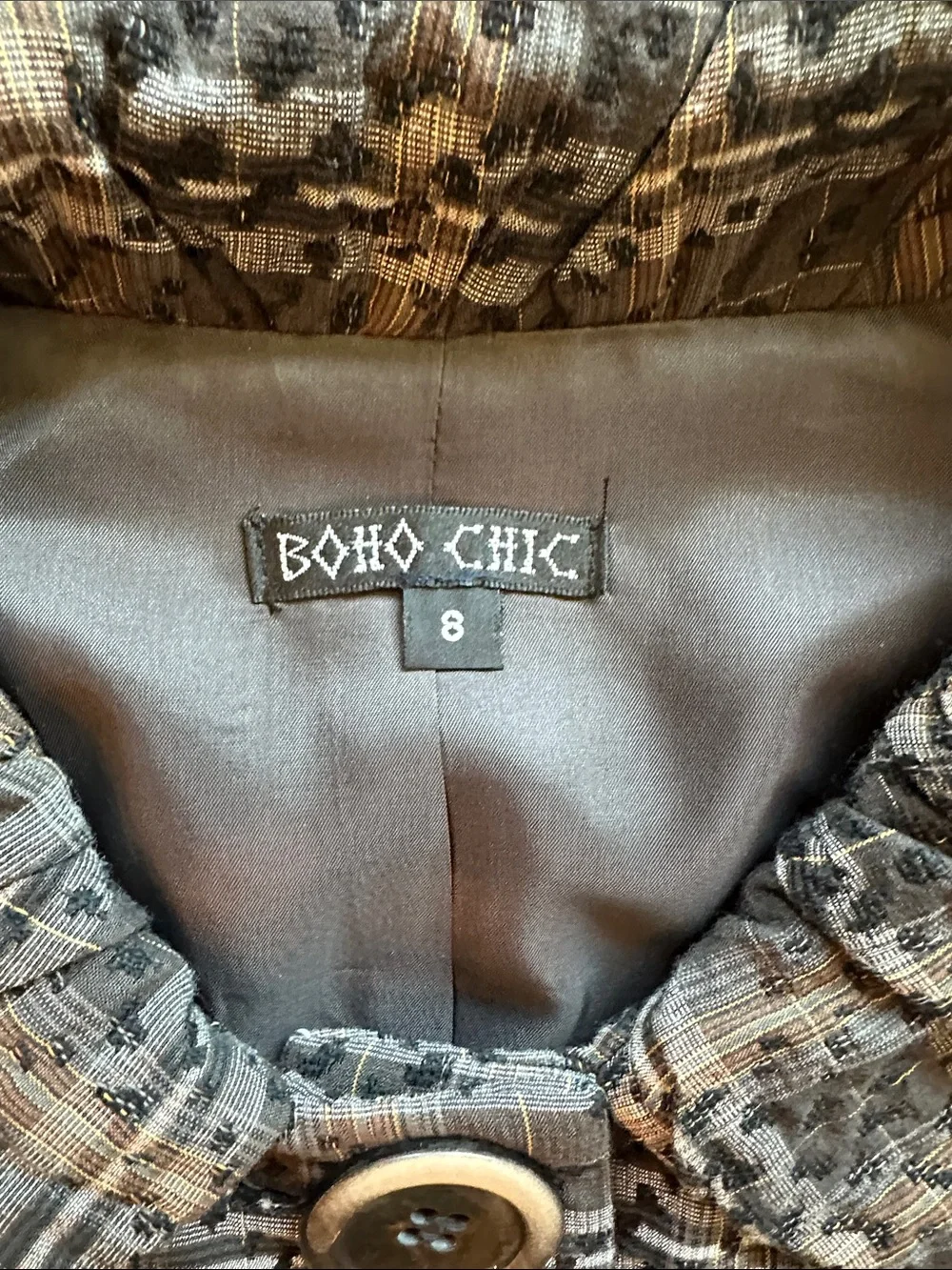 Vtg Y2K Boho Chic plaid jacket. Sz 8. Made in NYC